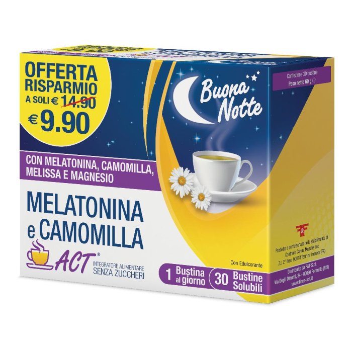 Melatonina e Camomilla ACT 30 bustine: integratore naturale per il sonno e il rilassamento