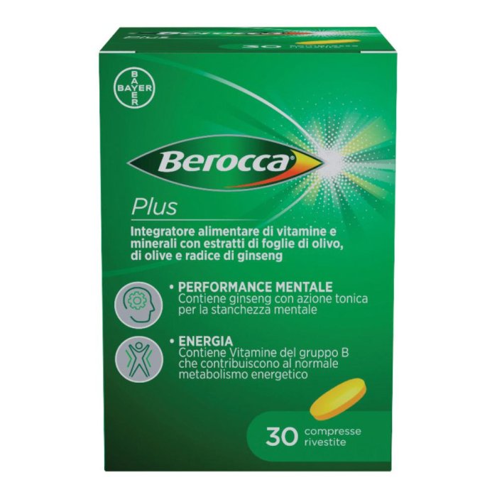 Berocca Plus Integratore Vitamine e Minerali per Energia, Concentrazione e Memoria, 30 Compresse