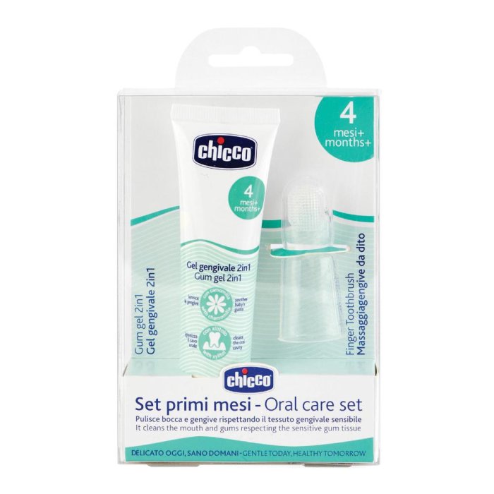 Chicco Set Igiene Orale Primi Mesi 4M+ Spazzolino da Dito + Gel Gengivale 30 ml