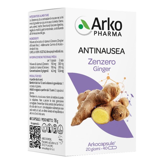 Arkopharma Arkocapsule - Zenzero Integratore Antinausea 40 Capsule