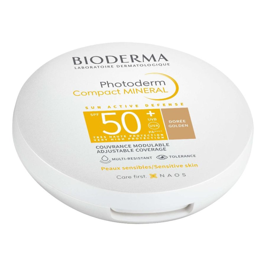 Bioderma Photoderm Compact Mineral Doré Fondotinta Solare Viso Protezione Molto Alta 50+ per Pelli Sensibili