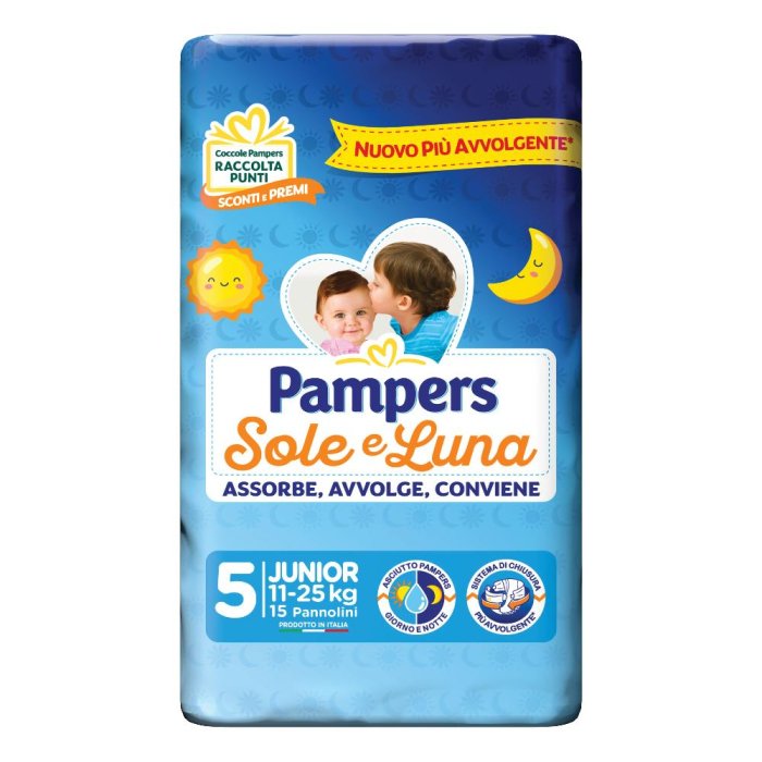 Pampers Sole e Luna Pannolini Taglia 5 Junior (11-25 kg) 15 Pezzi