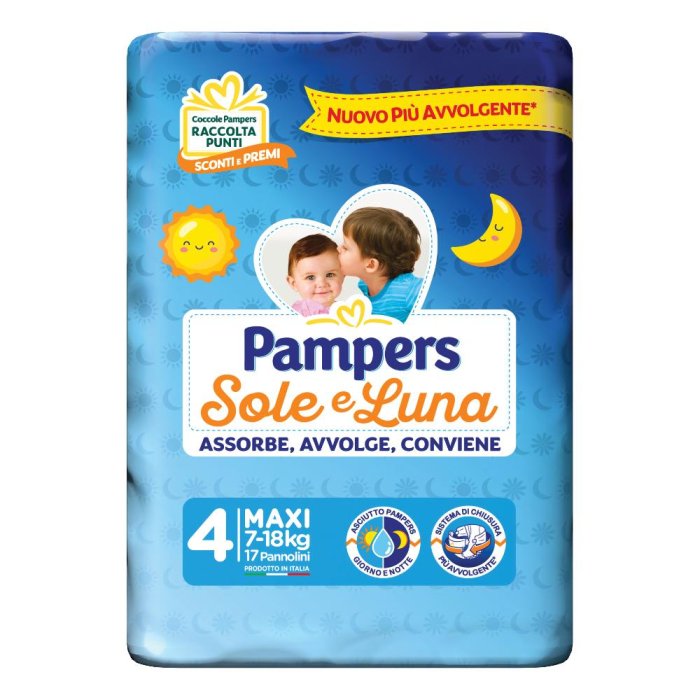 Pampers Sole e Luna Pannolini Taglia 4 Maxi (7-18 kg) 17 Pezzi