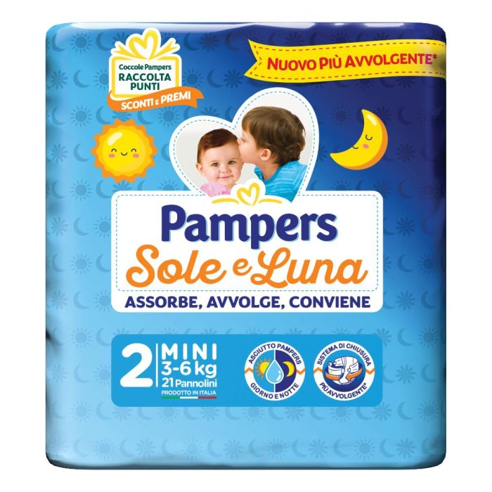 Pampers Sole Luna Pannolini Taglia 2 Mini (3-6 kg) 21 Pezzi