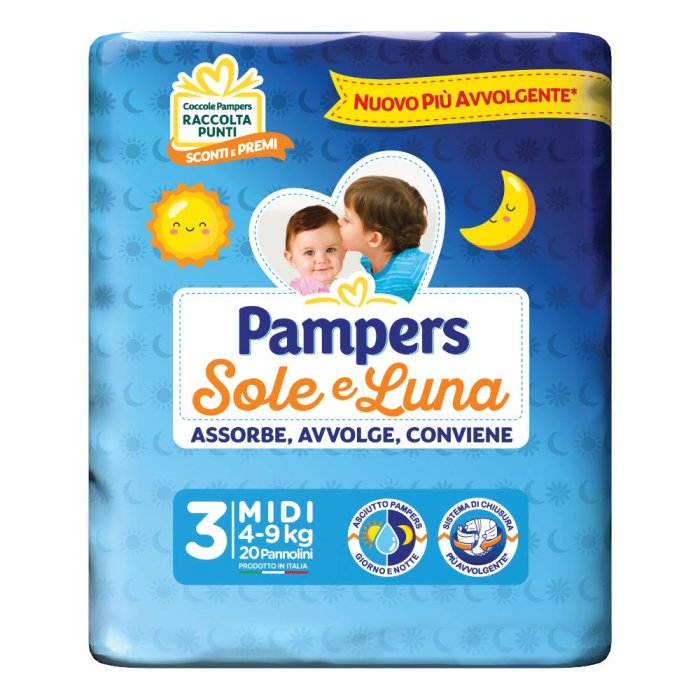 Pampers Sole Luna Pannolini Taglia 3 Midi (4-9 kg) 20 Pezzi