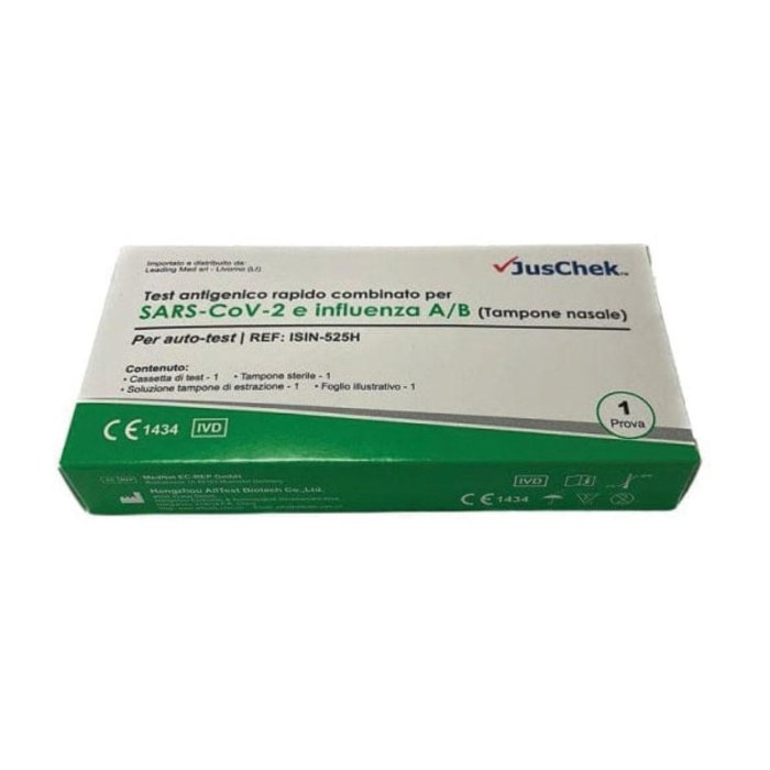 Test antigene influenza/Covid JusChek 1 pezzo - autotest rapido combinato influenza e Covid-19