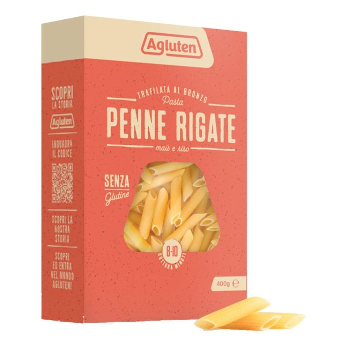 Agluten penne rigate 400 g - pasta senza glutine trafilata al bronzo a base di mais e riso