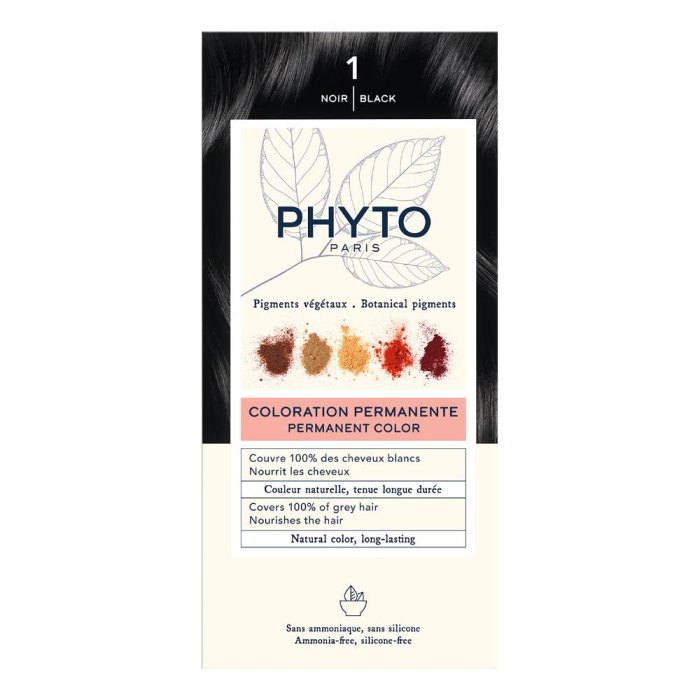 Phytocolor 1 Nero – Tinta Permanente per Capelli al Vegetale Phyto, Copertura Totale dei Capelli Bianchi