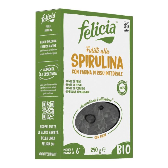 Felicia Fusilli Spirulina 250g Pasta Senza Glutine Biologica Ricca di Fibre e Proteine