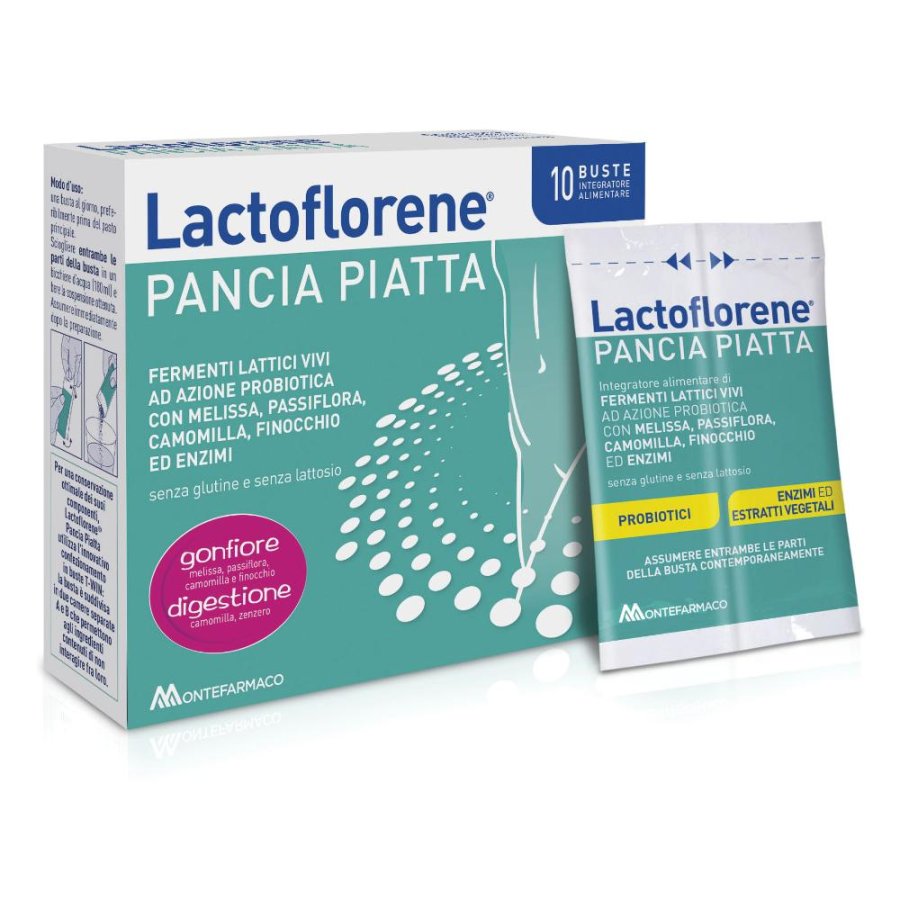 Lactoflorene pancia piatta 10 buste fermenti lattici per sgonfiare la pancia - Montefarmaco Lactoflorene pancia piatta 10 buste fermenti lattici per sgonfiare la pancia - Montefarmaco