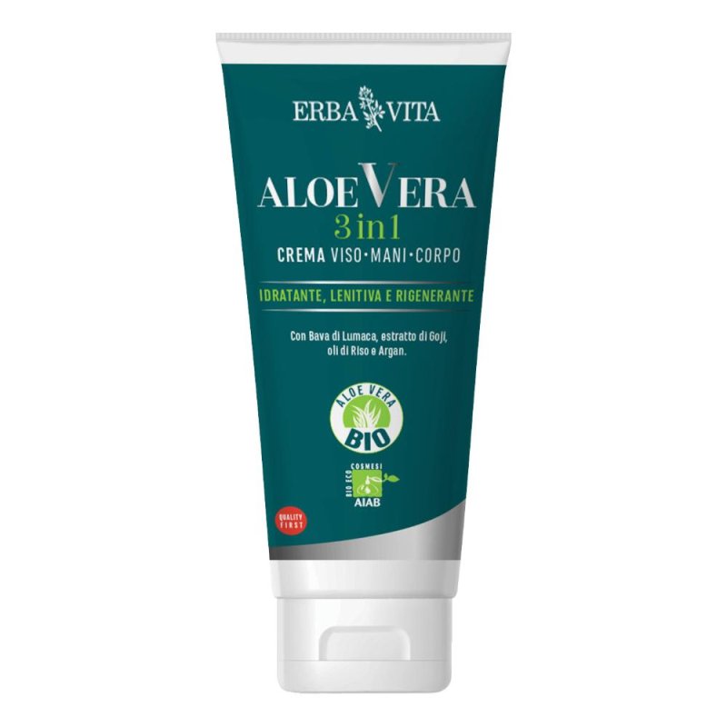 Aloe Vera Crema 3in1 200 ml Idratante Lenitiva Viso Mani Corpo con Aloe Vera Pura