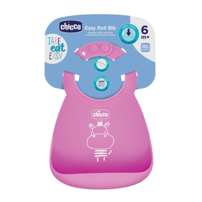 Chicco Bavaglino Silicone Easy Roll Colore Rosa 6Mesi+