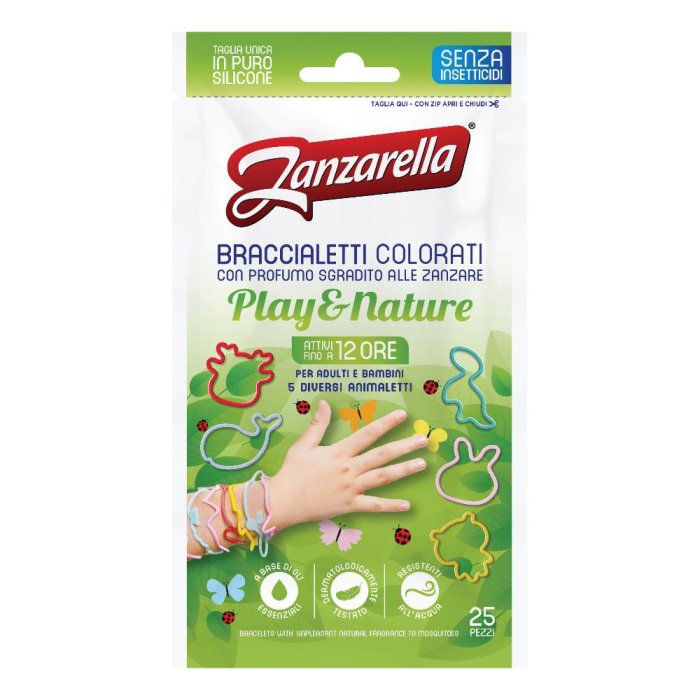 Zanzarella Braccialetti Antizanzare Play & Nat con Estratti Naturali per Bambini e Adulti Confezione da 25 Pezzi