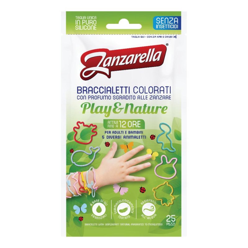 Zanzarella Braccialetti Antizanzare Play & Nat con Estratti Naturali per Bambini e Adulti Confezione da 25 Pezzi