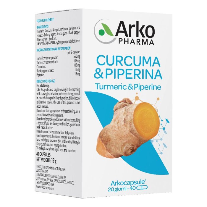 Arkopharma Arkocapsule - Curcuma + Piperina Bio Integratore 40 Capsule