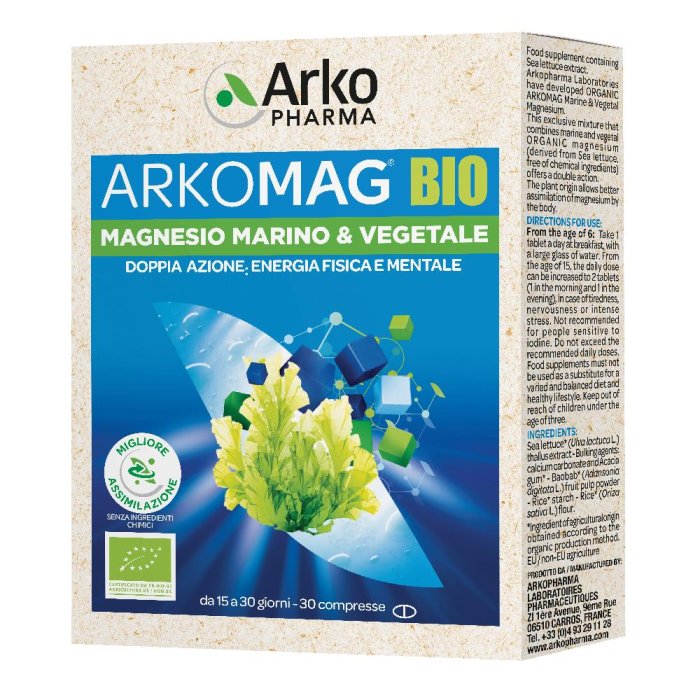 ArkoPharma Arkomag BIO Integratore Magnesio Marino e Vegetale 30 Compresse