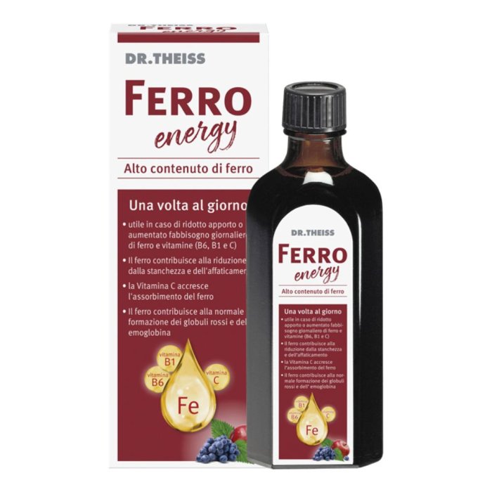 Theiss Ferro Energy Integratore di Ferro Liquido 250 Millilitri per Stanchezza, Affaticamento e Carenza di Ferro