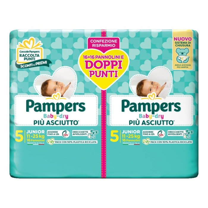 Fater Pampers Baby Dry Pannolino Duo Downcount Junior 32 Pezzi