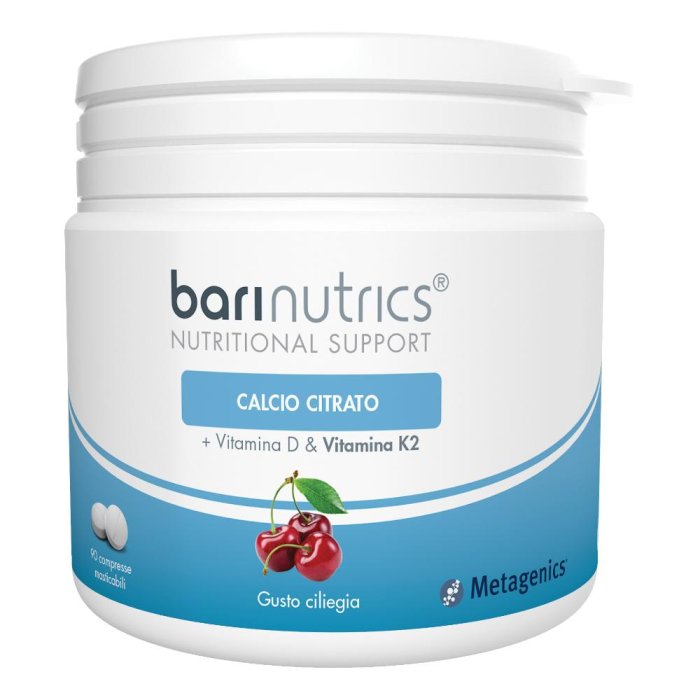 Barinutrics Calcio K2 ciliegia 90 compresse - integratore di calcio vitamina D e vitamina K2