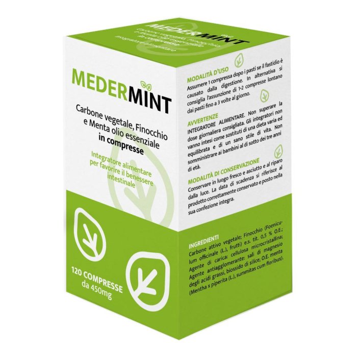 Medermint Integratore a Base di Menta Piperita 120 Compresse per Benessere Intestinale e Digestione