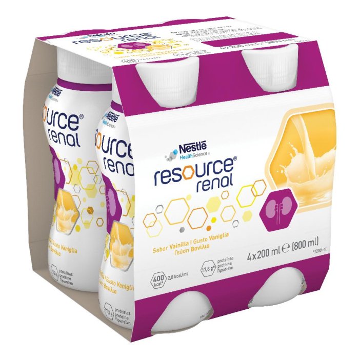 Nestlè Resource Renal Alimento a Fini Medici Speciali Gusto Vaniglia 4 bottigliette da 200 ml