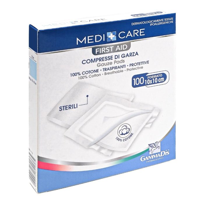 Gammadis Farmaceutici Medicare - Compresse di Garza in Cotone 10 x 10 cm 100 compresse