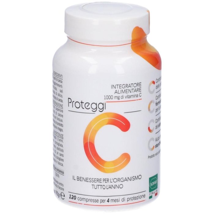 Proteggi C Integratore di Vitamina C 120 Compresse per Supporto del Sistema Immunitario e Azione Antiossidante