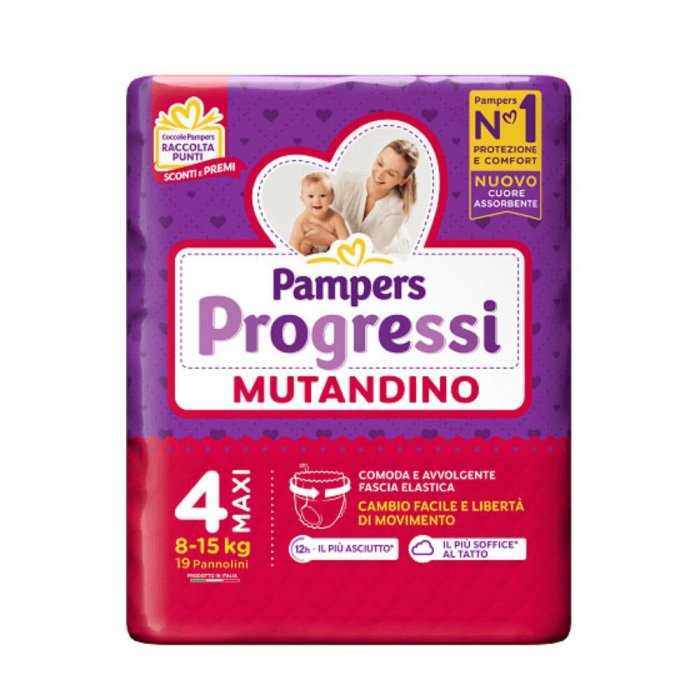 Pampers Progressi Pannolini a Mutandina Maxi Taglia 4 (7-18 kg) Confezione da 19 Pezzi