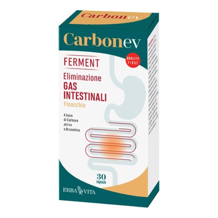 Carbon Ferment Integratore Carbone Vegetale Attivo e Fermenti Lattici Erba Vita 30 Capsule per Gonfiore Addominale e Benessere Intestinale