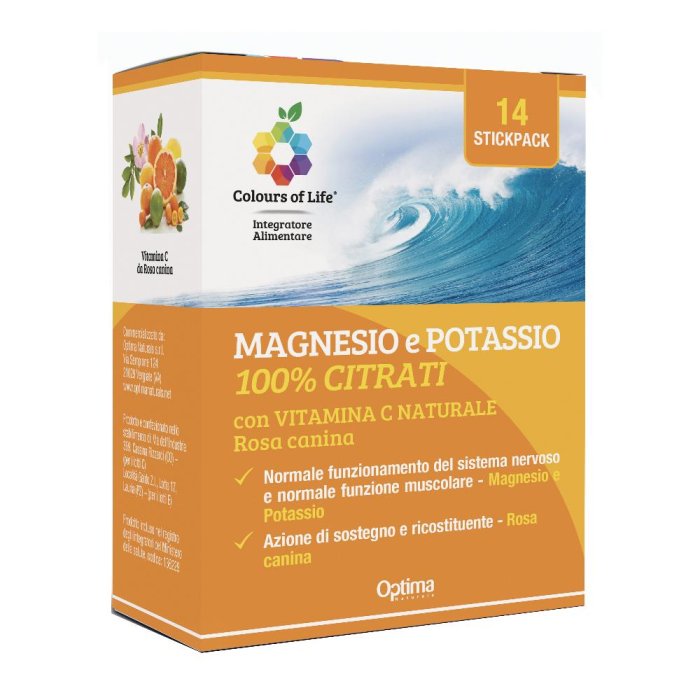 Colours Life Magnesio e Potassio con Vitamina C in Stick – Integratore Alimentare Energia and Equilibrio Elettrolitico – Confezione da 14 Bustine