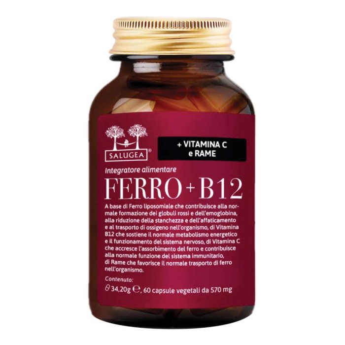 Salugea Integratore Ferro e Vitamina B12 60 Capsule Vegane per Stanchezza e Difese Immunitarie
