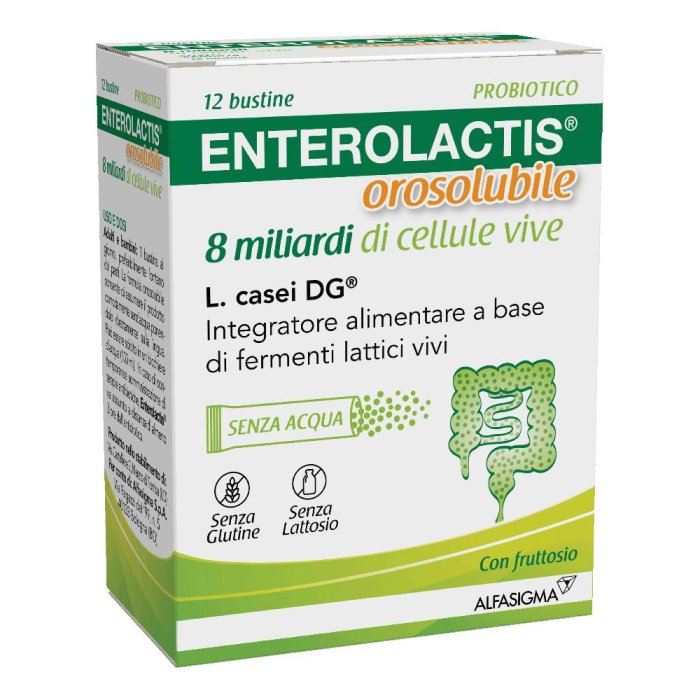 Enterolactis Bustine Oro 12 Bustine Integratore Fermenti Lattici Vivi 8 Miliardi per Equilibrio della Flora Intestinale