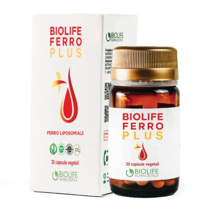 Biolife Ferro Plus Integratore di Ferro e Vitamine 30 Capsule a Rilascio Prolungato per Stanchezza e Carenza di Ferro