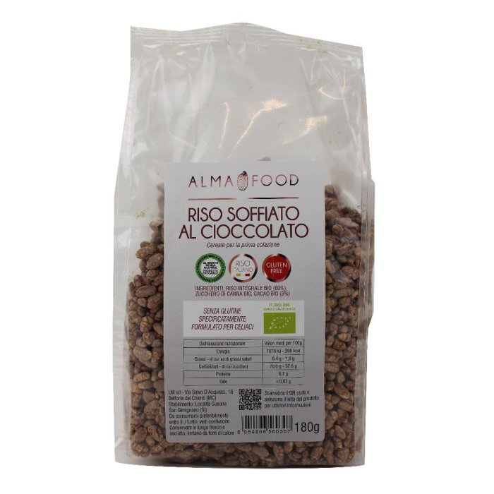 Riso Soffiato al Cioccolato 180 g – Cereali Croccanti al Riso per Colazione e Snack