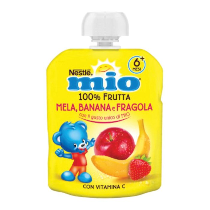 Mio Pouch mela banana fragola 90 g - purea di frutta per bambini senza zuccheri aggiunti