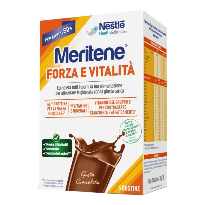 Meritene Forza e Vitalità  gusto cioccolato 5 bustine - integratore nutrizionale proteico