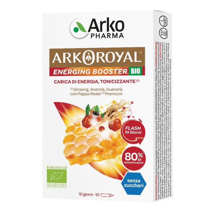 Arkoroyal Pappa Reale Premium Energing Booster Bio Senza Zuccheri 10 Flaconcini