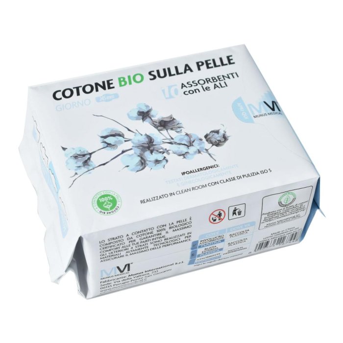 Munus medical assorbente giorno con ali cotone bio sulla pelle 245 mm 10 pezzi