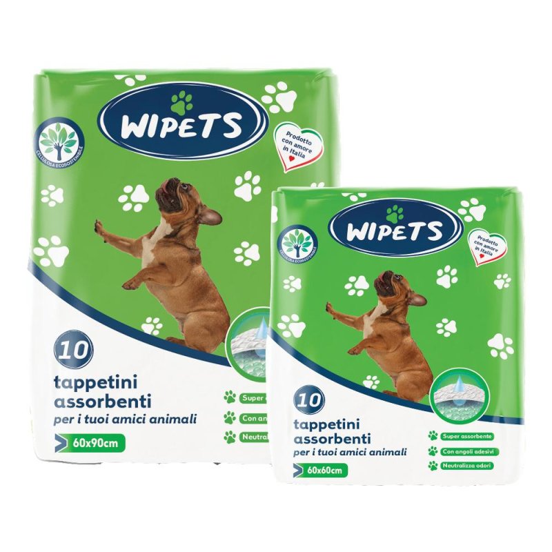 Wipets tappetino assorbente per cani e gatti 60x60 cm per addestramento igienico cuccioli, materassino usa e getta super assorbente per animali domestici