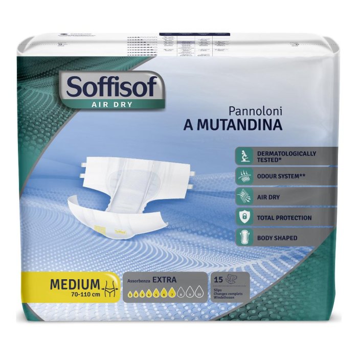 Soffisof Air Dry Mutandina Assorbente per Incontinenza Taglia M Confortevole e Traspirante Confezione da 15 Pezzi