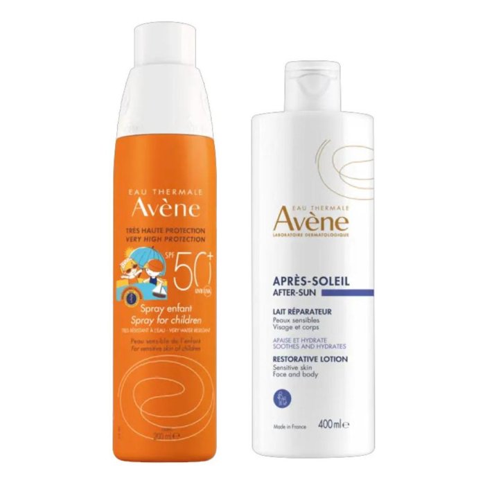 Avene Eau thermale solare spray bambino spf50+ 200 ml + ristrutturante doposole 50 ml