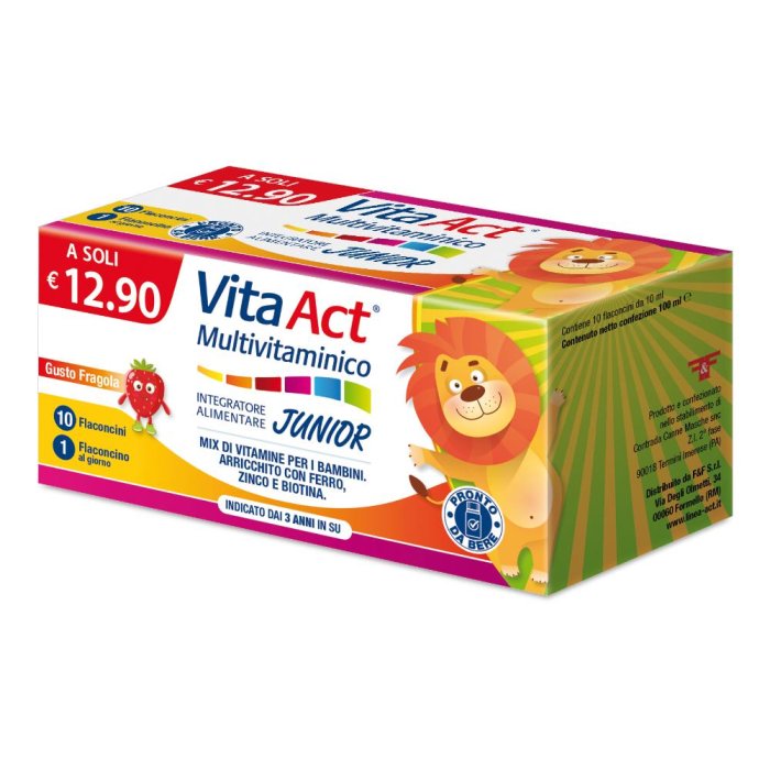 Linea Act Vita Act Multivitaminico Junior Integratore Bambini dai 3 Anni Gusto Fragola 10 Flaconcini