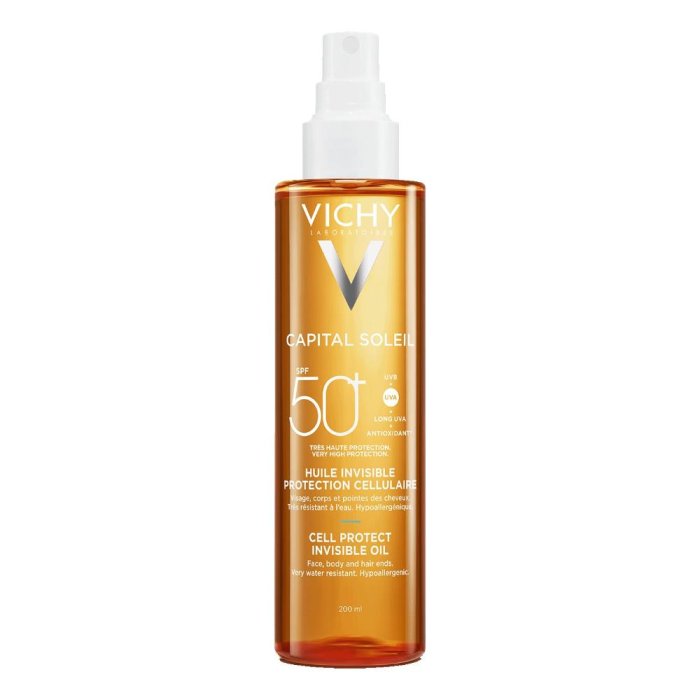 Vichy Capital Soleil Cell Protect Olio Invisibile 200ml SPF 50+ protezione alta per viso, corpo e capelli