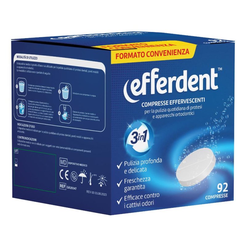 Efferdent 92 Compresse Effervescenti Igienizzanti per Protesi Dentali e Apparecchi Ortodontici