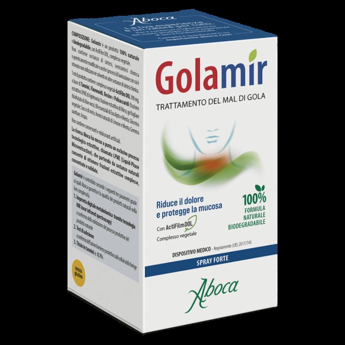 Aboca Golamir 2Act Spray Forte Dispositivo Medico Mal di Gola e Cavo Orale Vie Respiratorie 30 ml
