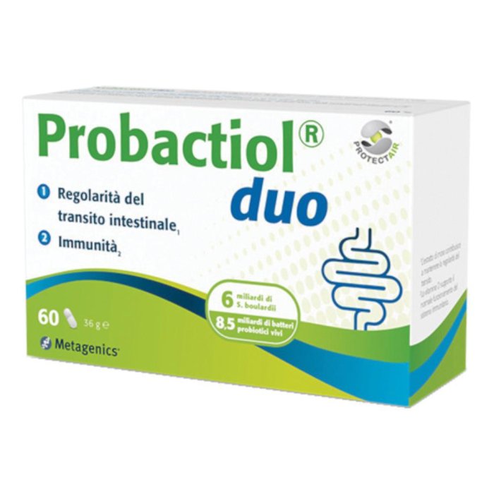 Probactiol Duo - Integratore Probiotico con Saccharomyces boulardii, Mora e Vitamina D 60 capsule