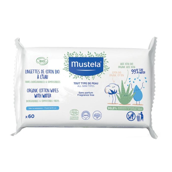 Mustela Salviette Compostabili all'Acqua Senza Profumo, 60 Salviettine