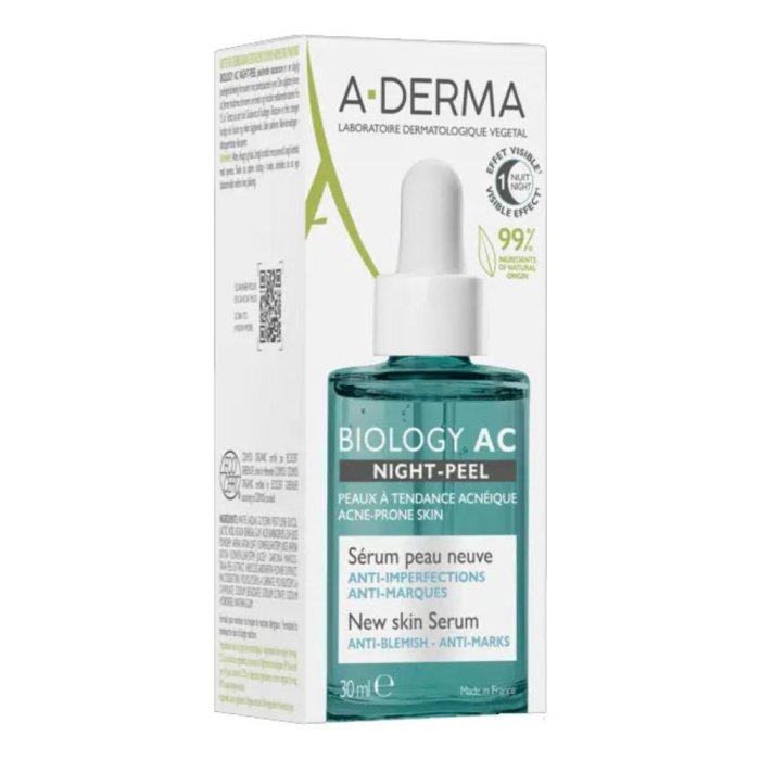 A Derma Biology Night Siero Viso Notte Rigenerante Anti Imperfezioni per Pelle Grassa e Acneica