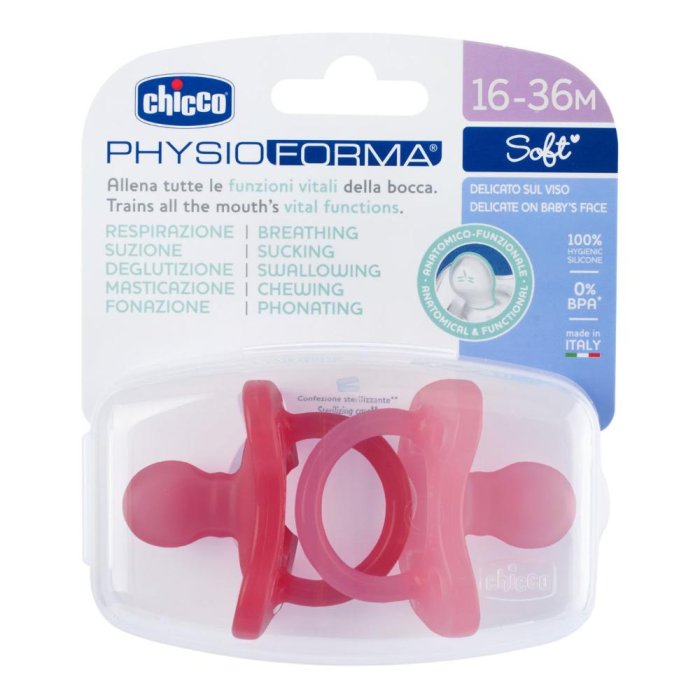 Chicco PhysioForma - Succhietto Gommotto 16-36M Soft in Silicone Rosa 2pezzi