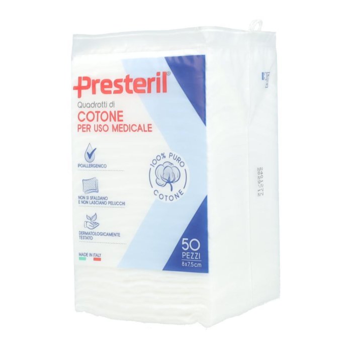 Presteril Quadrotti in Cotone 8 x 7,5 Centimetri per la Detersione Delicata del Viso and the Corpo di Neonati e Adulti